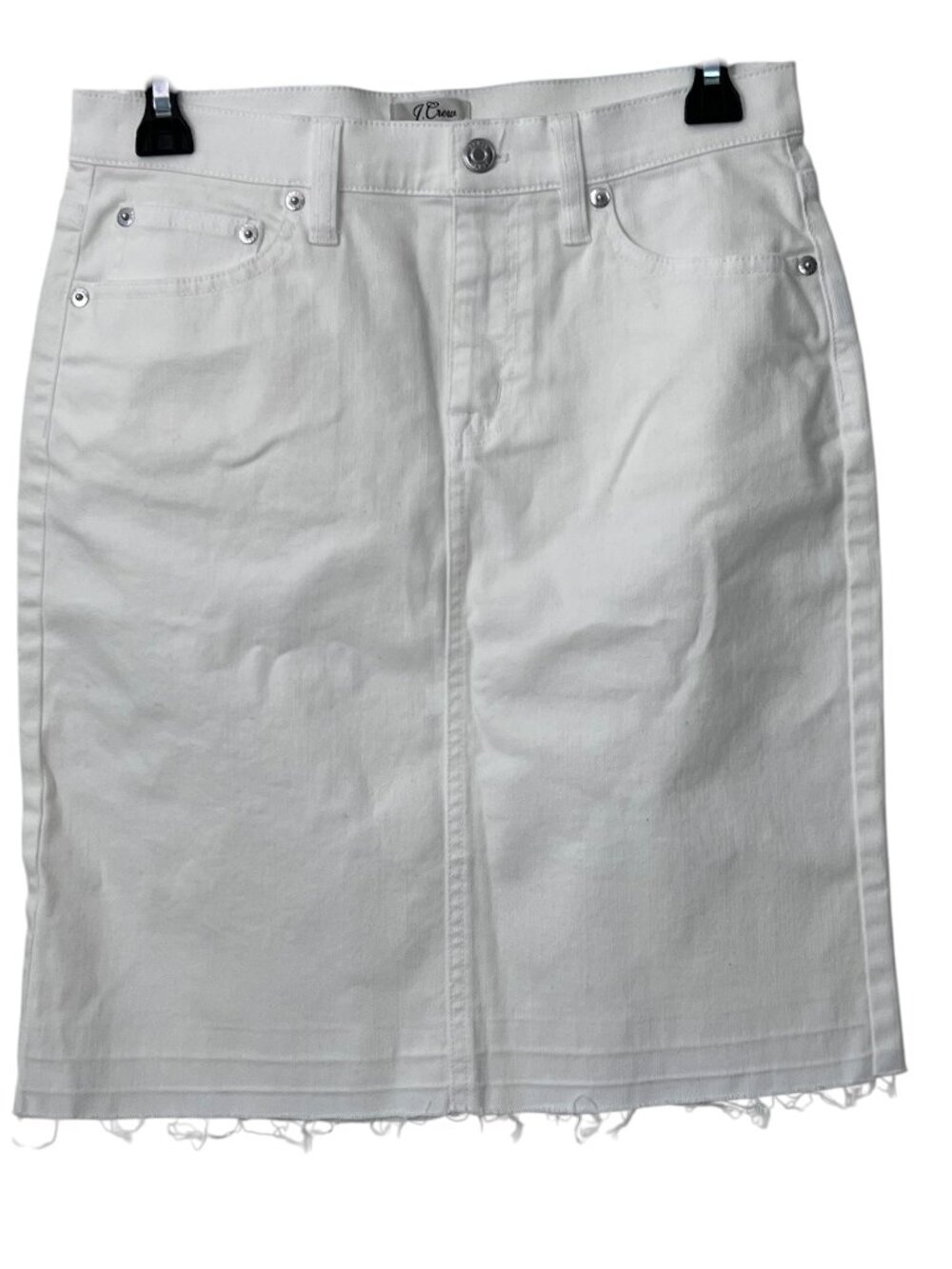 NWT J.Crew White Denim Straight Skirt Stretch Raw Hem Size 26 Fall 2016 C3299